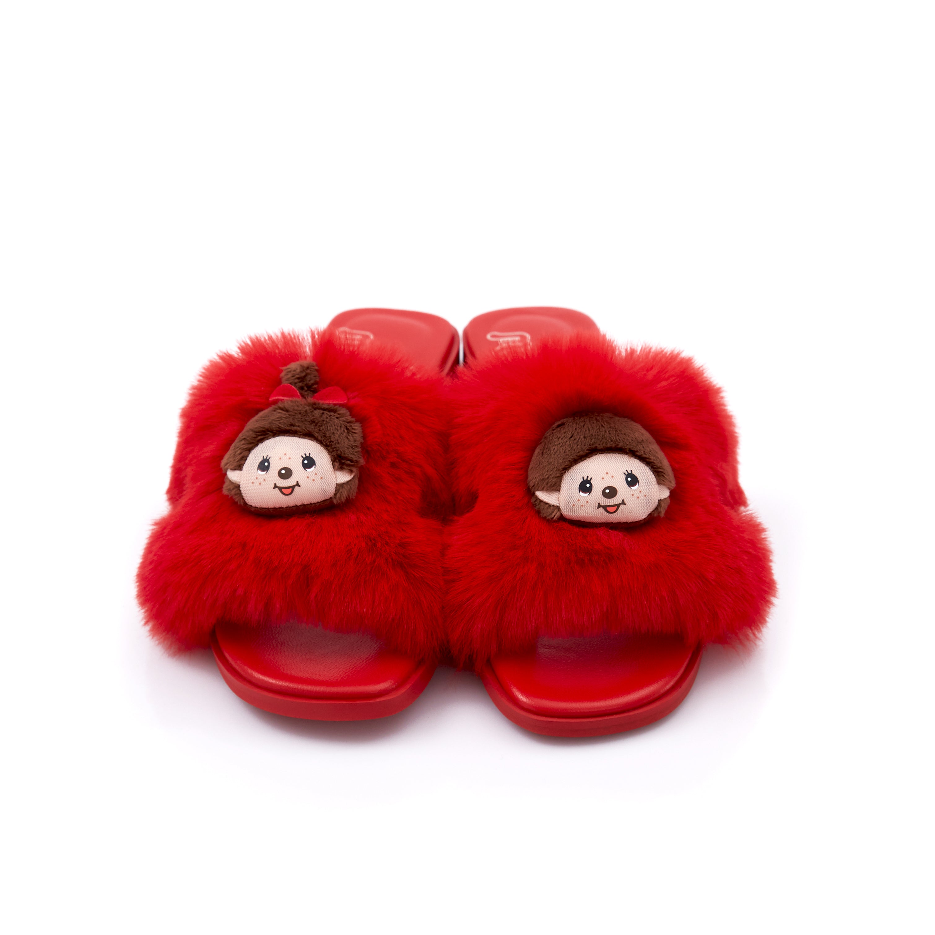 Monchhichi Fluffy Sandals in Mon Red