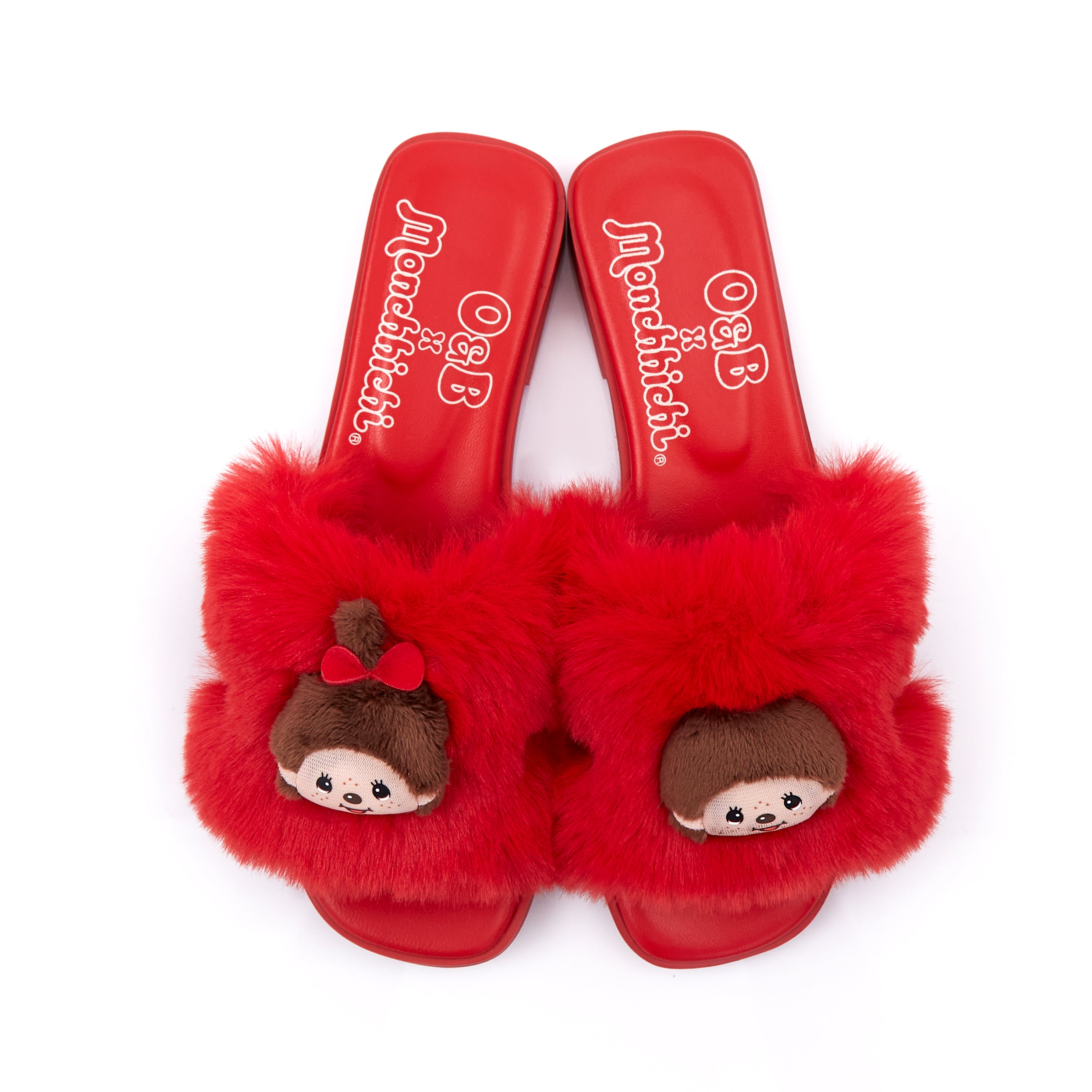 Monchhichi Fluffy Sandals in Mon Red