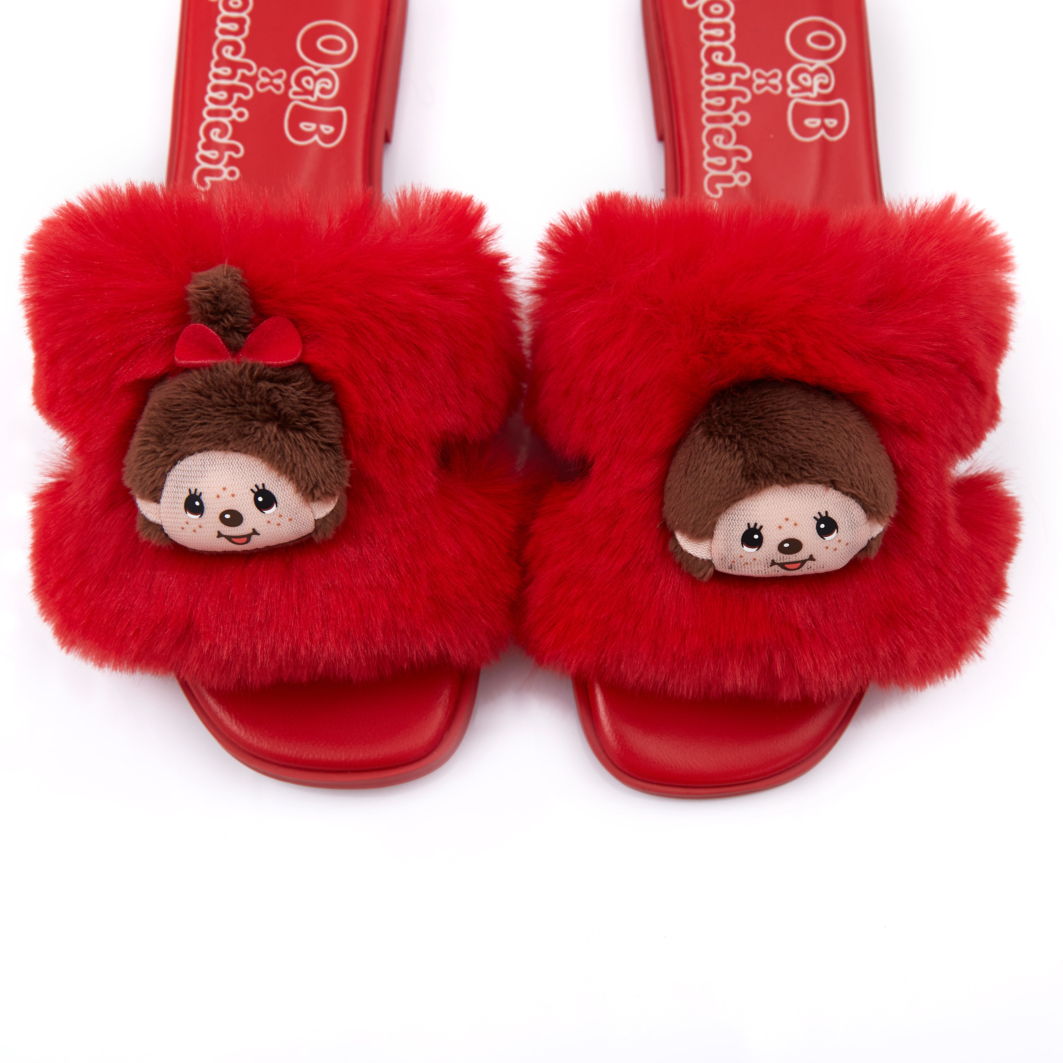 Monchhichi Fluffy Sandals in Mon Red