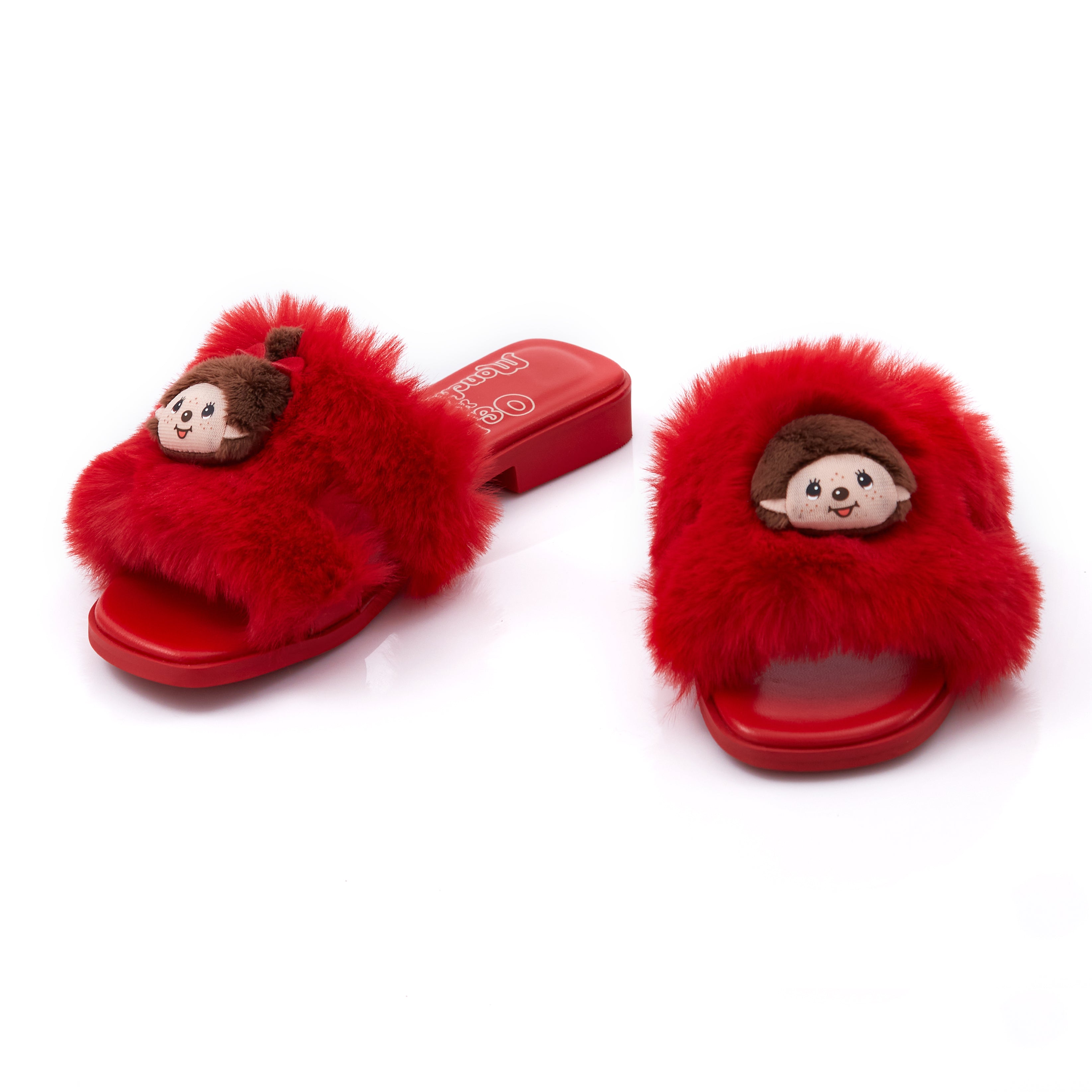 Monchhichi Fluffy Sandals in Mon Red