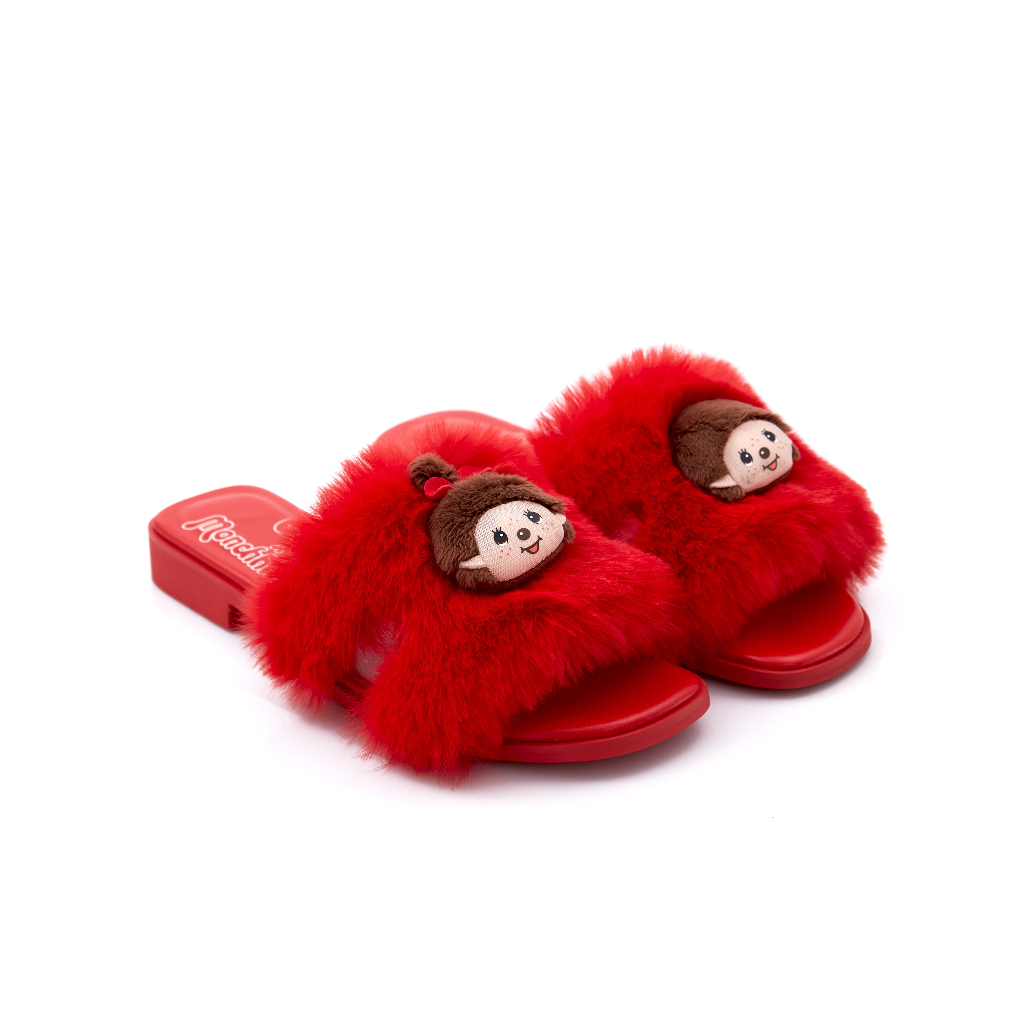 Monchhichi Fluffy Sandals in Mon Red