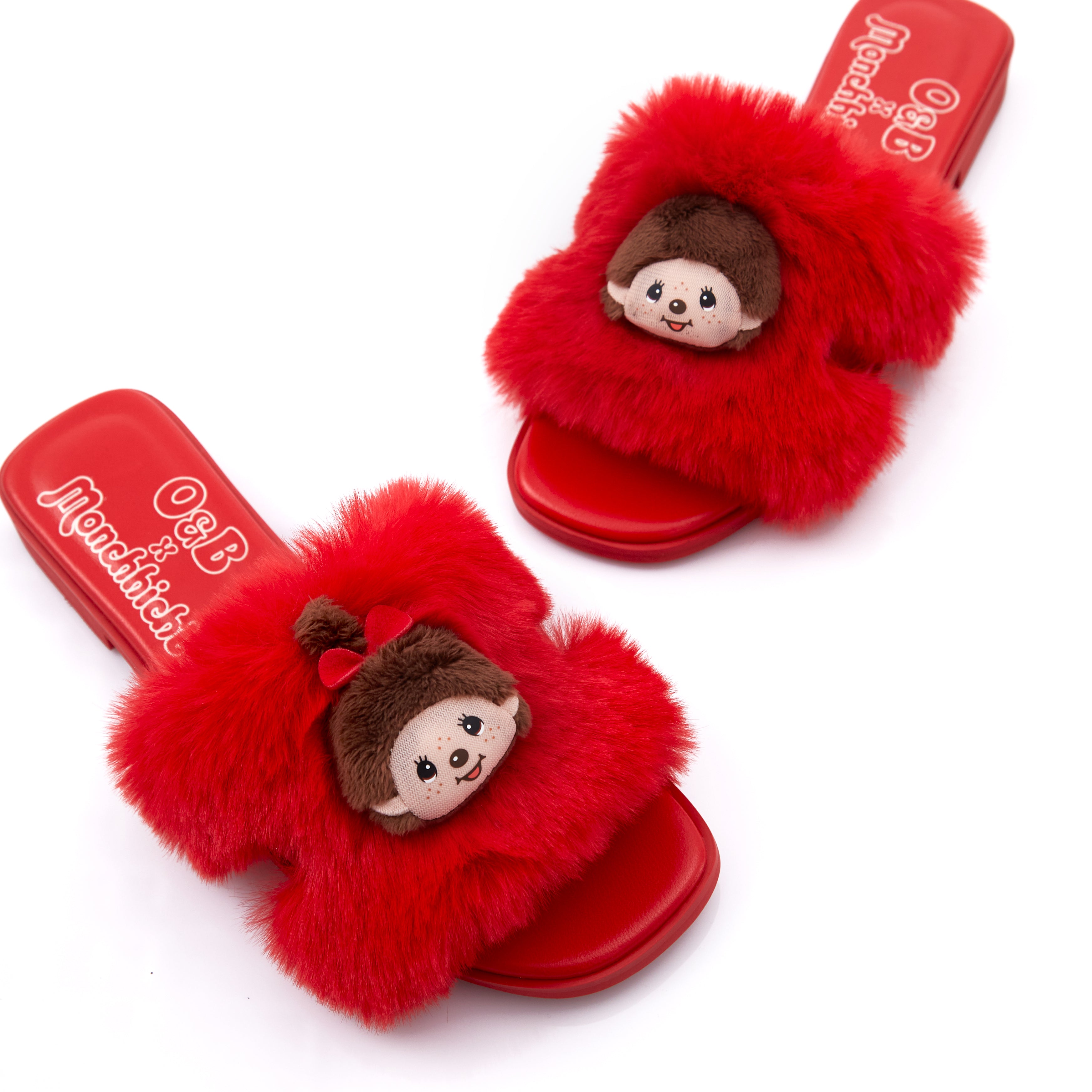 Monchhichi Fluffy Sandals in Mon Red