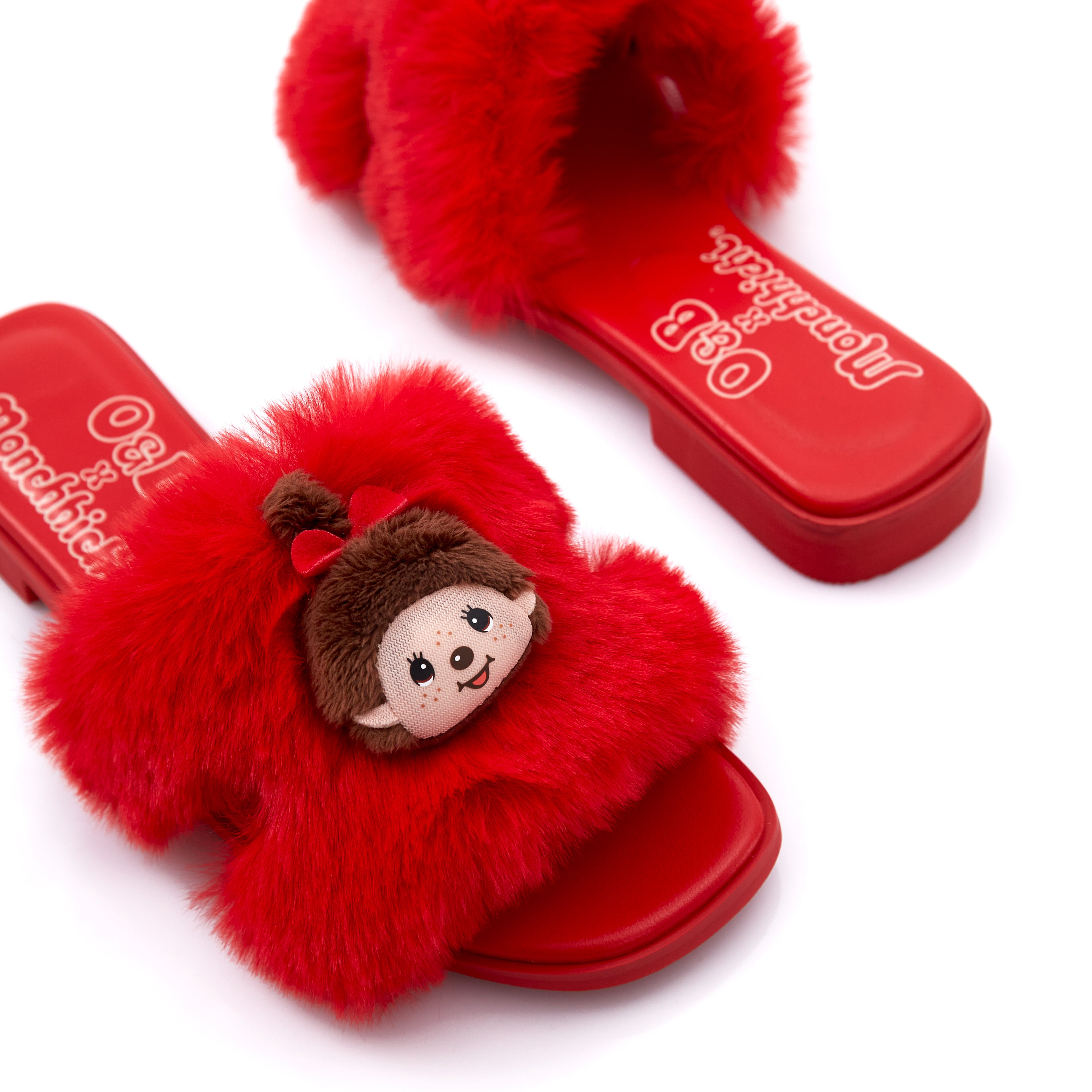 Monchhichi Fluffy Sandals in Mon Red
